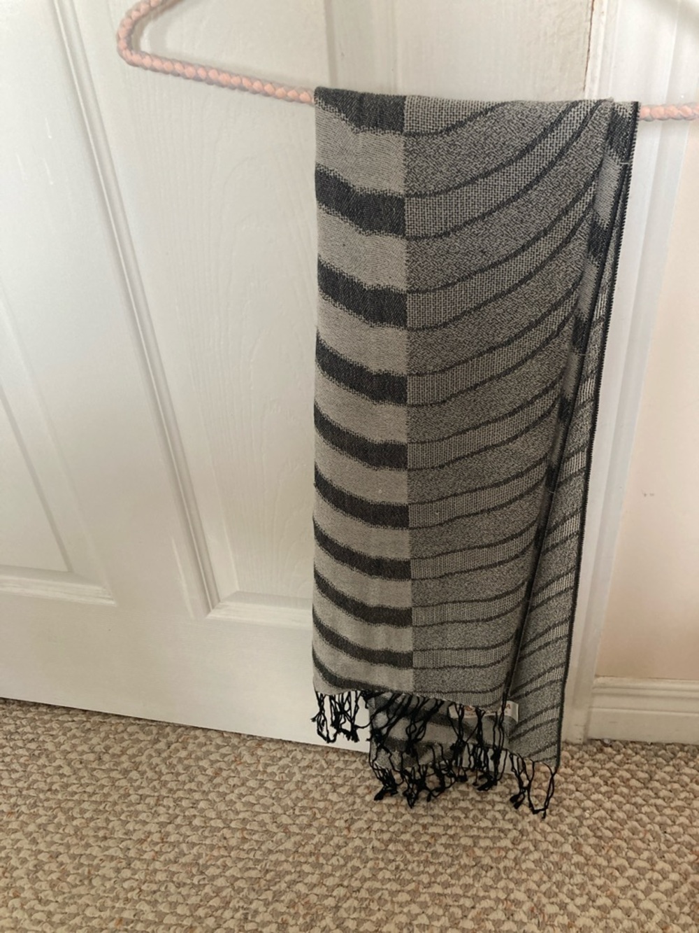 Gray and Black Striped Woven Throw Scarf - Brand